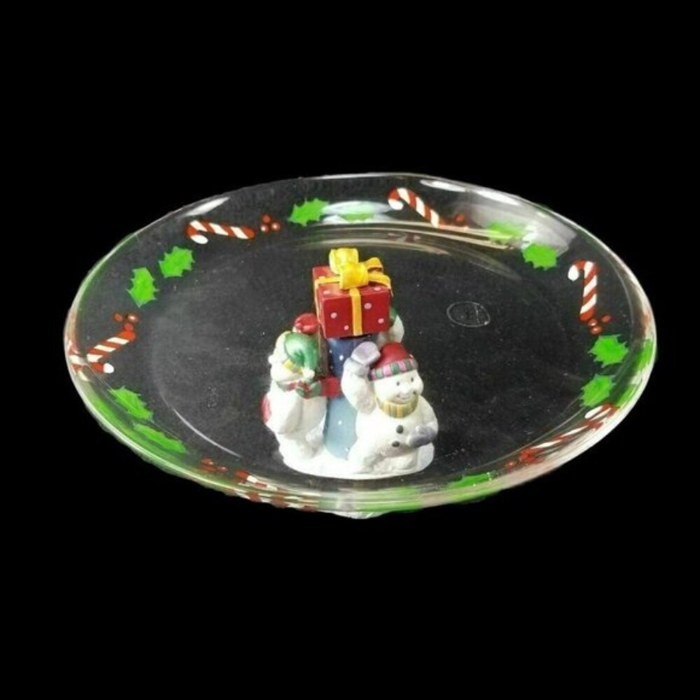 Winter Follies Snowmen Trio Pedestal Serving Cookies Candy Plate Christmas New